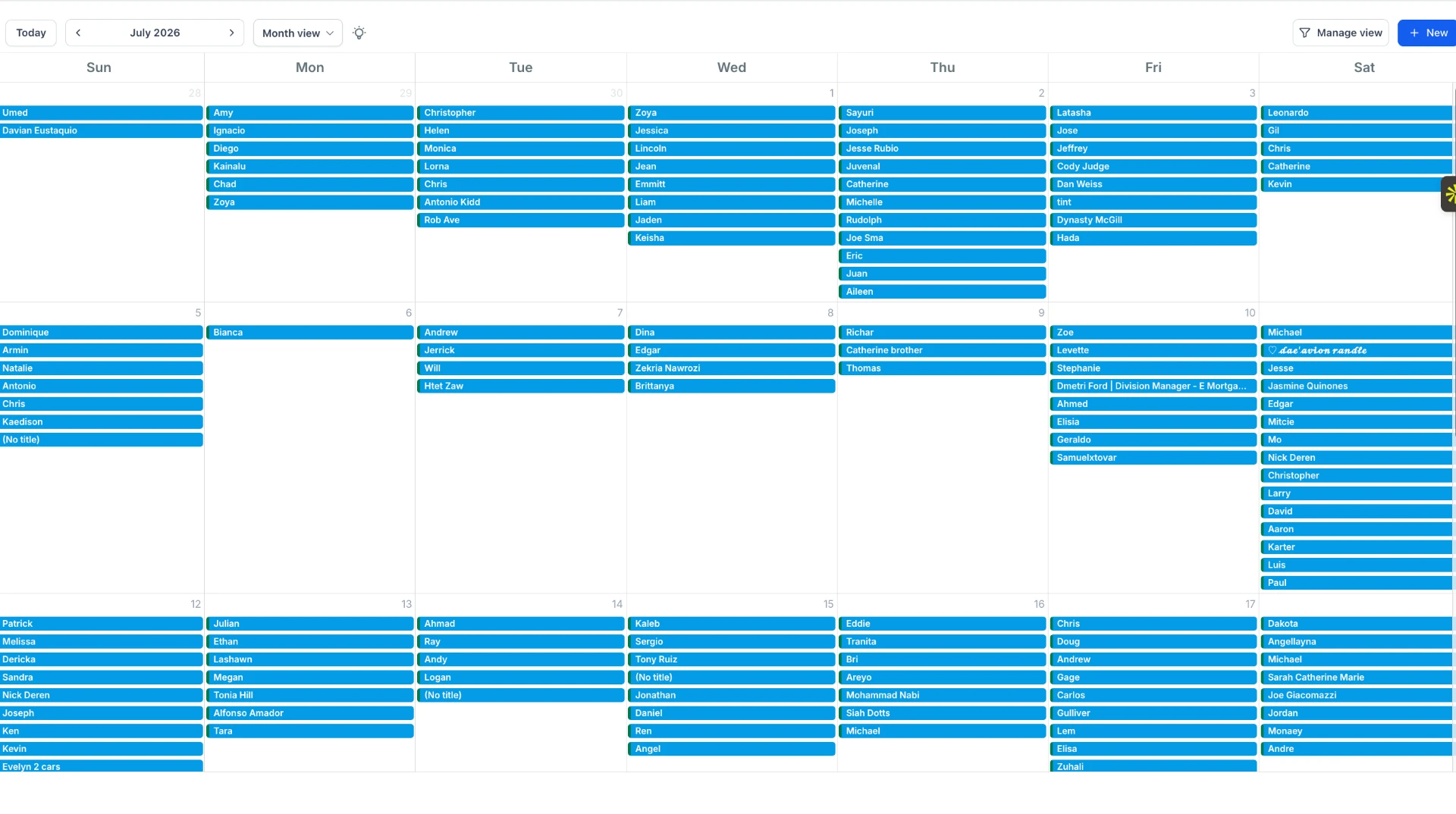 Booked appointment calendar for one month, filled with back-to-back jobs